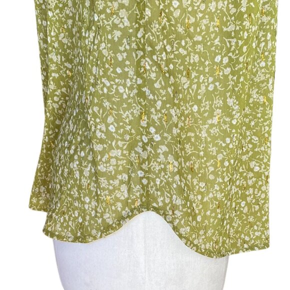 Maison d’ Amélie Boho Floral Green Shirred Ruffle Sheer Cottagecore Blouse-S - Picture 7 of 15